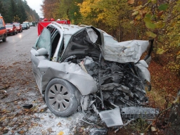 Śmiertelny wypadek w Skórczu. Audi uderzyło w drzewo